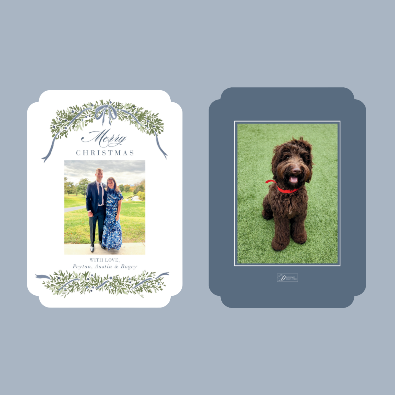 Frosted Bow & Greenery Flat Card